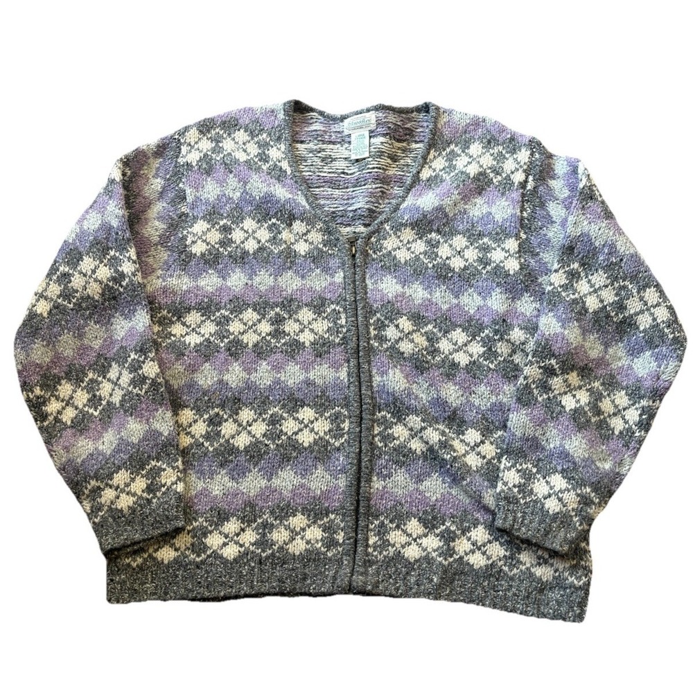 Vintage 90s St. John's Bay Womens Fair isle Sweater Cardigan Zip Sz Large